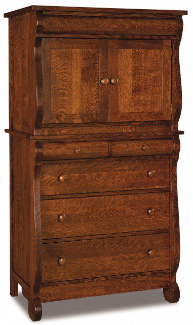 Old Classic Sleigh chest Armoire; 5-Drawer, 2-Door, 1 Adj. Shelf
