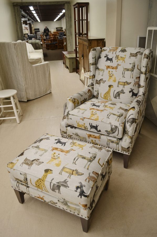 Dog Print Chair and Ottoman 